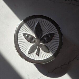 Jonathan Adler Vice MJ Leaf Canister – Porcelain Trinket Box – White & Silver